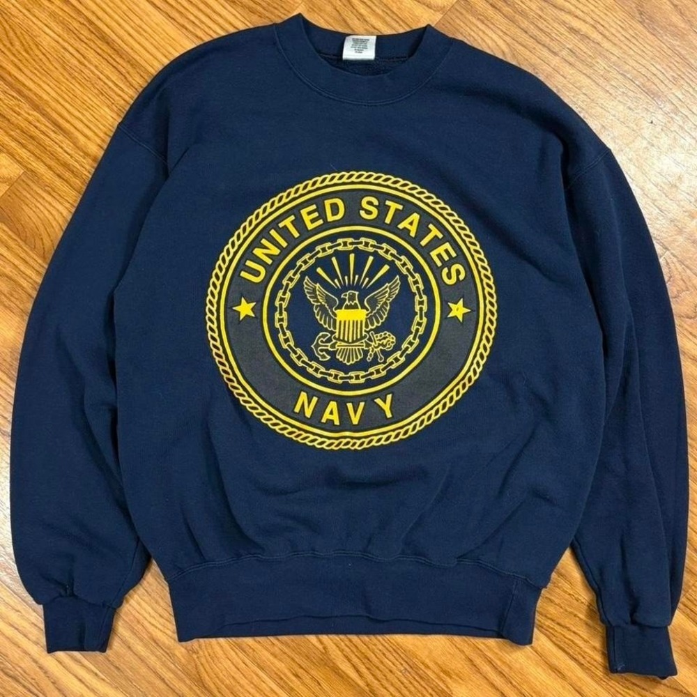 Navy blue crewneck sweatshirt with yellow accents Size L